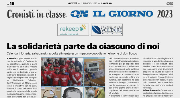 Cronisti in classe QN IL GIORNO 2023 - Salesiani Milano